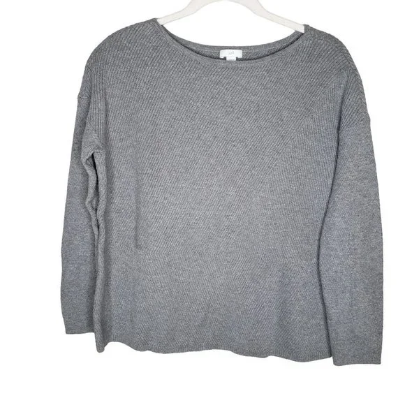 J Jill M Petite Gray Ribbed Patterned Sweater Cotton blend Boat neck - Picture 1 of 6